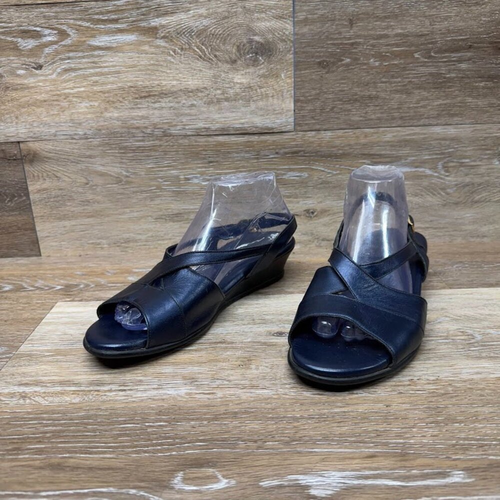 SAS Tripad Navy Blue Leather Wedge Heel Sandal Women's(See pictures for sizing)